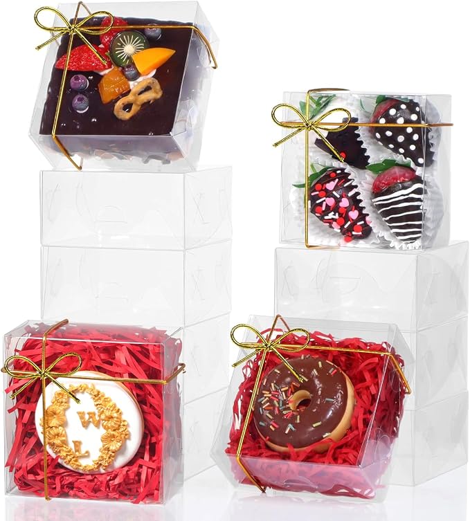 25Pack Full Clear Cookies Boxes 5x5x2Inches Bakery Boxes for Strawberries,Chocolate Bomb,Cakesickle,Mini Cake Cinnamon Roll &more