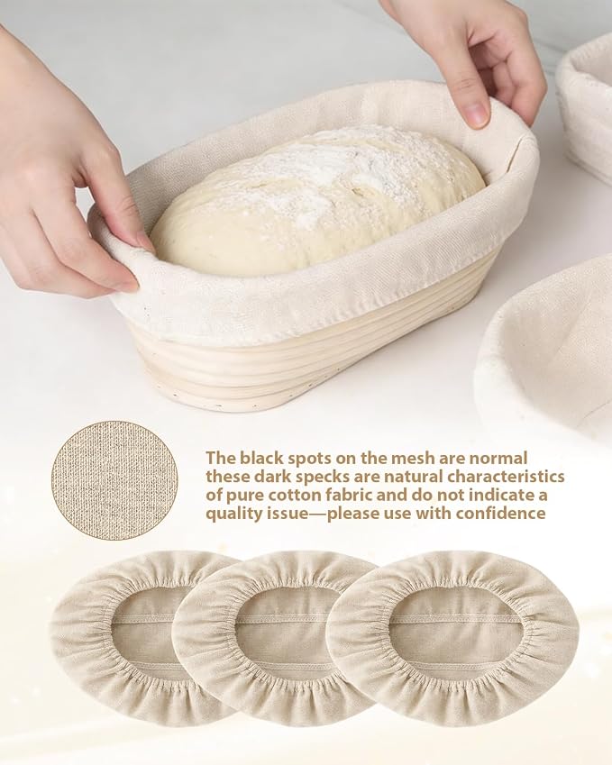 6 Pcs Banneton Basket Liner Covers, 10 Inch Round and Oval Bread Proofing Cover, Reusable Cotton Fabric Cloth Liners for Dough Rising, Home Baking Accessories by SyhirNmly