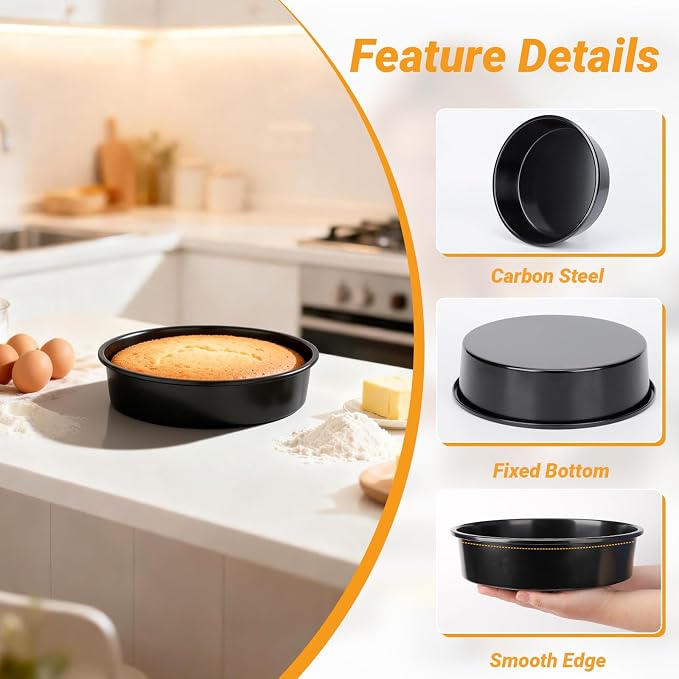 Beasea 10 Inch Cake Pan Set of 3, Large Carbon Steel Round Cake Pans for Baking, Heavy Duty Large Cheesecake Mold Tin Bakeware for Birthday Party Wedding