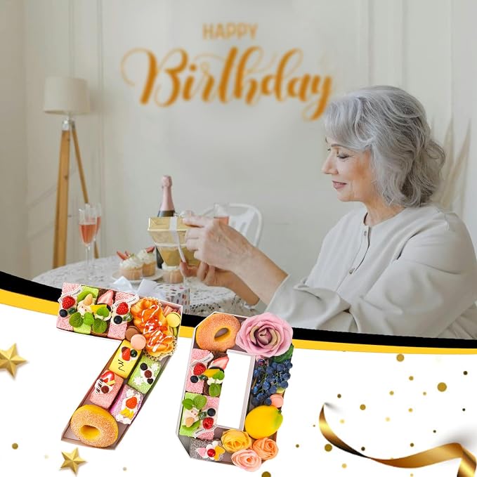 70 Set Cardboard Number for Charcuterie 10.2'' Fillable Tray Charcuterie Paper Box for 70th Birthday Anniversary Party Decorations Chocolate Candy Cupcake Container