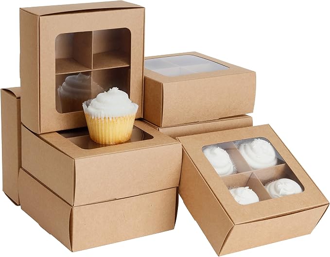 Treat Boxes - 24 ct 6 x 6 x 2.4 in Bakery Boxes with Windows and Dividers for Candy, Cookies, Cupcakes, or Bakery Desserts - Chocolate, Treats, and Baked Goods Packaging for Gifting