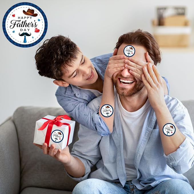 Louise Maelys Happy Father's Day Stickers 1.5 Inch - Father Day Gift Labels DIY Father’s Day Decorations Heart and Hat Design for Cards, Crafts, Gifts