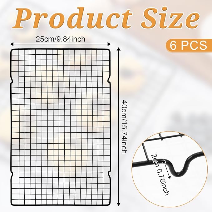6Pcs 16x10 Inch Cooling Racks, Stainless Steel Baking Rack with Handle, Wire Rack & Cookie Cooling Rack for Roasting, Grilling, Drying Oven and Dishwasher Safe