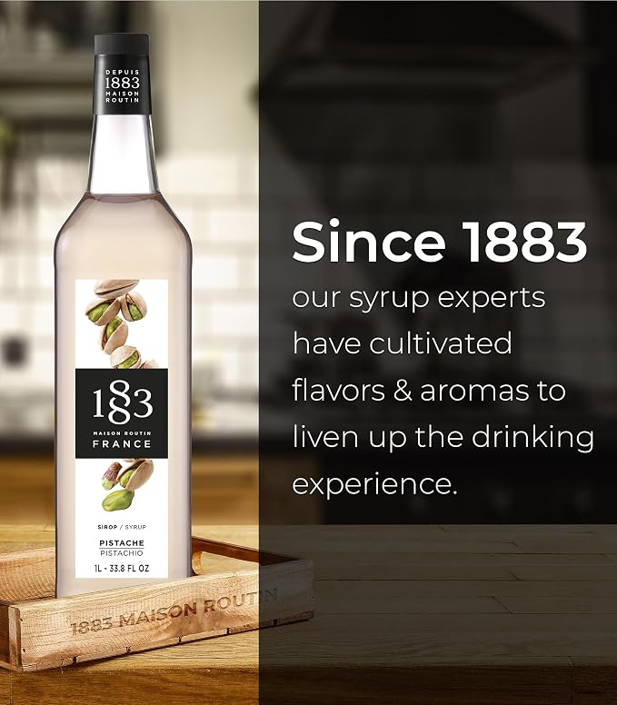 1883 Pistachio Syrup for Drinks, Made in France, 1 Liter Plastic Bottle