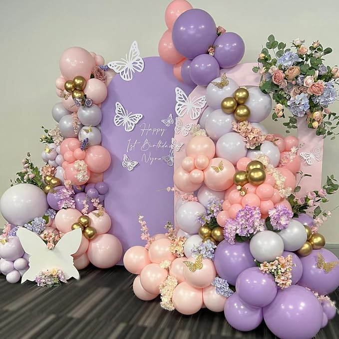 Pink and Purple Balloon Arch Kit, 140Pcs Lavender Metallic Purple Macaron Light Pink with Gold Balloon Garland Kit for Wedding, Engagements, Birthday, Baby Shower, Anniversary Party Decoration