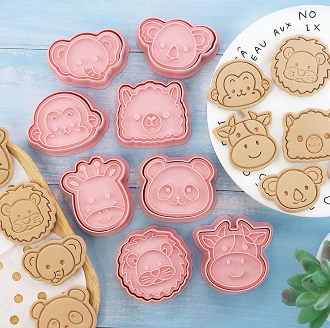 8 Pieces Cute Animals Cookie Cutters Plastic Panda Cookie Stamps Animal Cookie Mould Press Koala Cookie Mould Set Baking Kitchen Tools (Animals B)