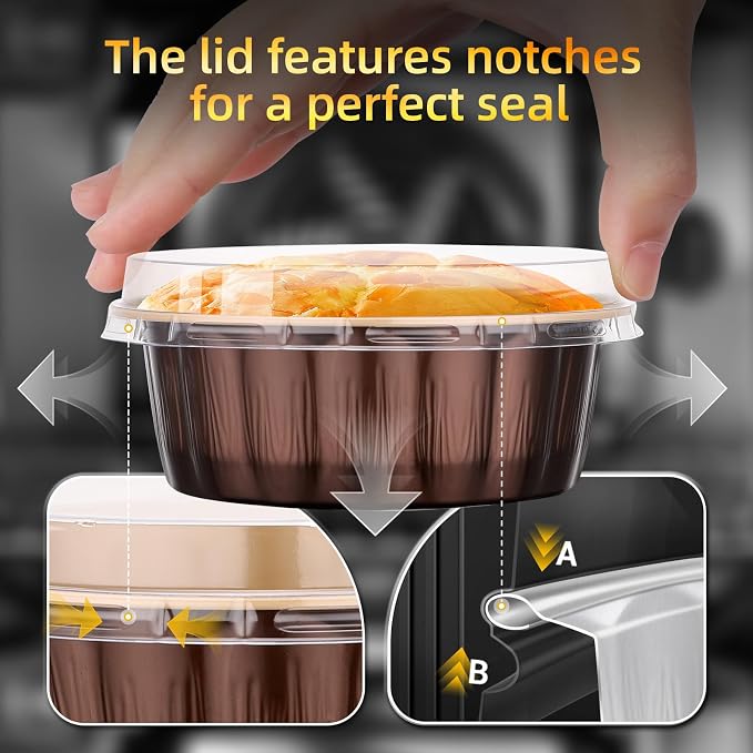 Beasea 8 oz Ramekins with Lids, 120 Pack 8oz Disposable Aluminum Foil Creme Brulee Baking Cups, Round Muffin Mini Pudding Cups Tins Individual Cupcake Containers for Party Birthday - Mocha Almond
