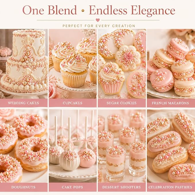 Confect Pink, White & Gold Pearl Cake Sprinkles Mix – Decorative Edible Baking Confetti for Cakes, Cupcakes & Desserts | Vegan, Gluten-Free, Nut-Free, Soy-Free, Dairy-Free, Palm Oil-Free- 4.2 Oz