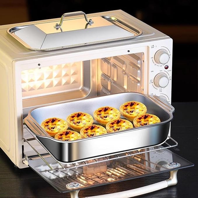 Heavy Duty Baking Pan - Multi Purpose Stainless Steel Sheet for Oven Cooking | Polished Metal with Smooth Edges, Perfect for Roasting Vegetables Meat and Desserts Sturdy 18.31x11.22x2.36 in