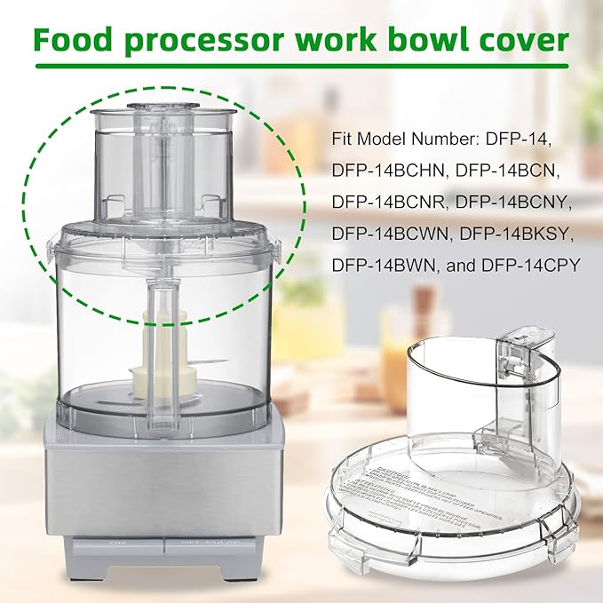 DFP-14NWBCT1 Food Processor Bowl Lid Replacement fit for Model DFP-14, Compatible with Cuisinart Food Processor DLC-005AGTXT1 Bowl, 4 Locking Knob(4.45 * 7.6in)