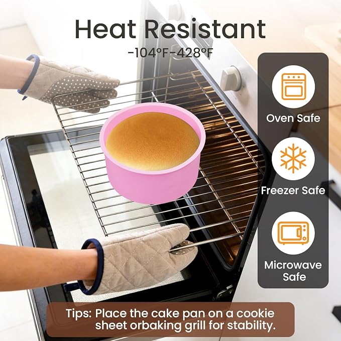 4.75 Inch Round Cake Pan, 4 Pcs Silicone Cake Pans for Baking, Nonstick Baking Mold BPA Free Dishwasher Safe, Great for Layer Cake, Cheese Cake, Chocolate Cake