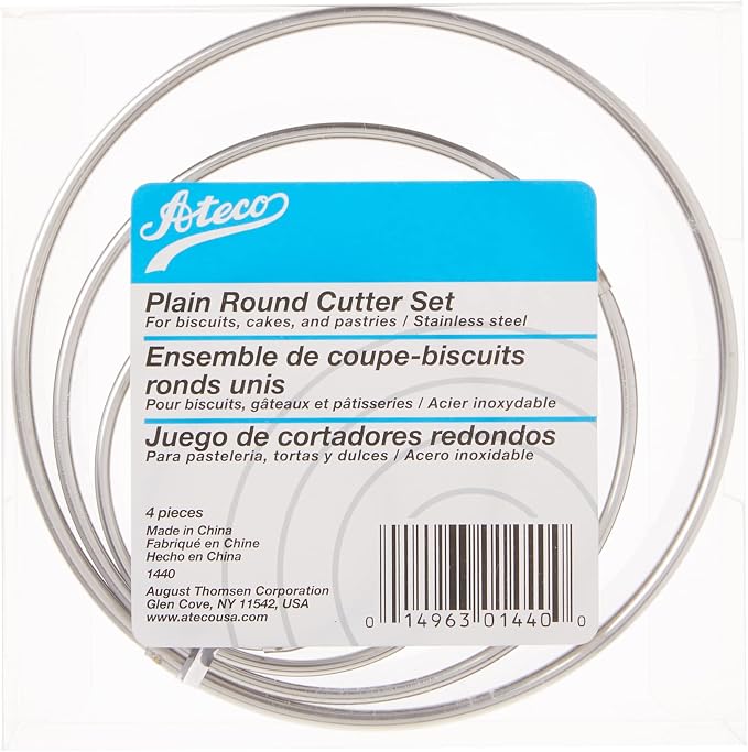 Ateco 4 Piece Stainless Steel Plain Edge Round Cutters Set in Graduated Sizes