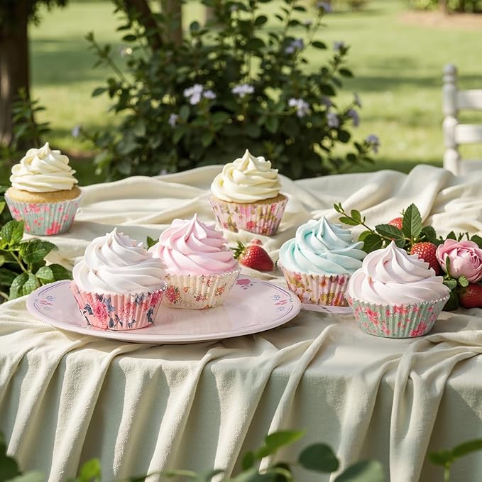 Standard Cupcake Liners 100 Pack, Colorful Paper Baking Cups Food Grade Disposable Cupcake Wrappers Floral Muffin Liners for Birthday Tea Themed Party Decor (Floral-4)
