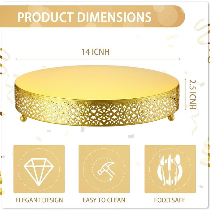 Wenqik Cake Stand 14 Inch Round Metal Cupcake Dessert Wedding Cake Stand Cookies Display Holder Fruit Serving Tray for Table Wedding Birthday Anniversary Party (Gold)
