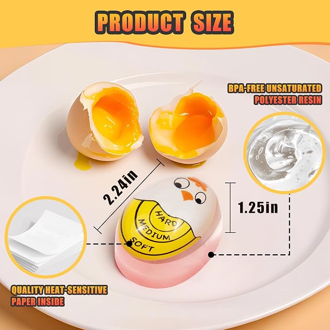 Egg Timer for Hard Boiled Eggs Soft Boiled Color Changing Indicator Tells When Eggs are Ready, Yellow 4pcs