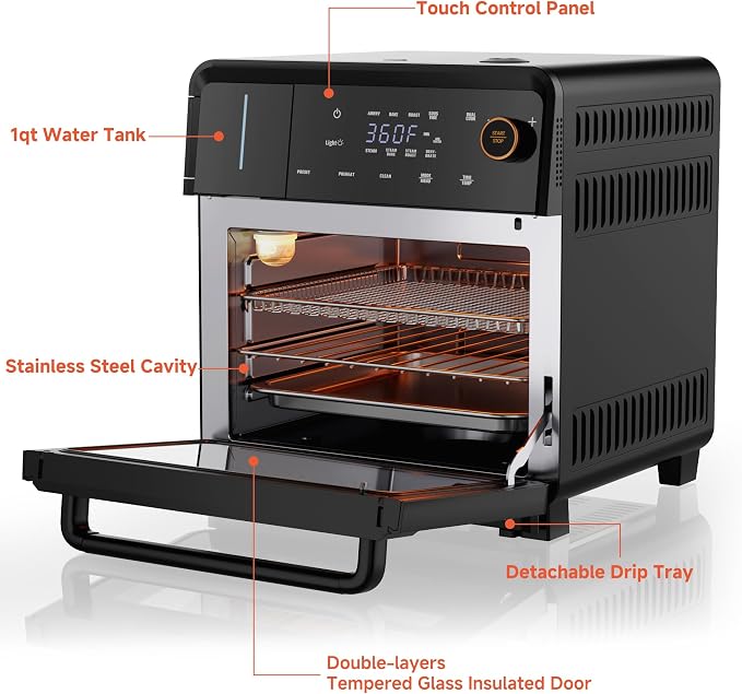 OUNIN Air Fryer Toaster Oven Combo, 11-in-1 Countertop Steam Oven with Self-Cleaning, Dual Cook, Bake, Roast, Dehydrate, 90-430°F, 16QT Capacity