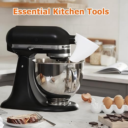 Flour Funnel Attachment for KitchenAid Stand Mixer, Hands-Free No-Spill Pouring Shield for Tilt-Head 4.5 & 5 Qt Bowls (KSM150), Dishwasher Safe Baking Accessory for Dry & Liquid Ingredients (White)