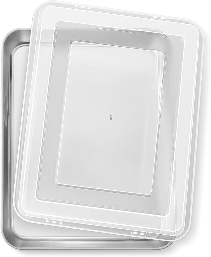 Herogo Baking Pan with Lid (1 Pan + 1 Lid), 8 x 10 Inch Nonstick Rectangle Stainless Steel Baking Set, Deep Cakes Bakeware for Brownies Casseroles, Non Toxic & Dishwasher Safe