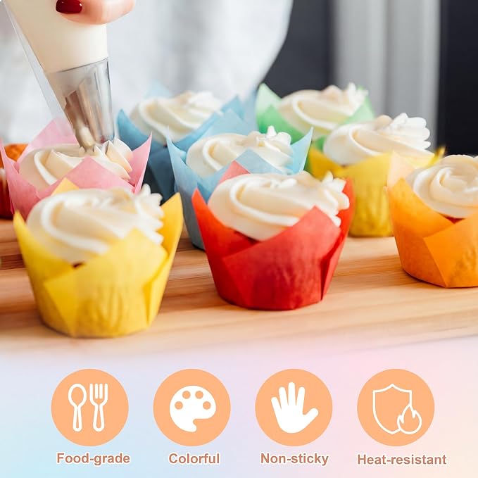 Ruisita 150 Pcs Mini Cupcake Liners Muffin Liners Baking Cups | Tulip Cupcake Liner for Baking Wedding, Birthday, Baby Shower Parties, 6 Colors