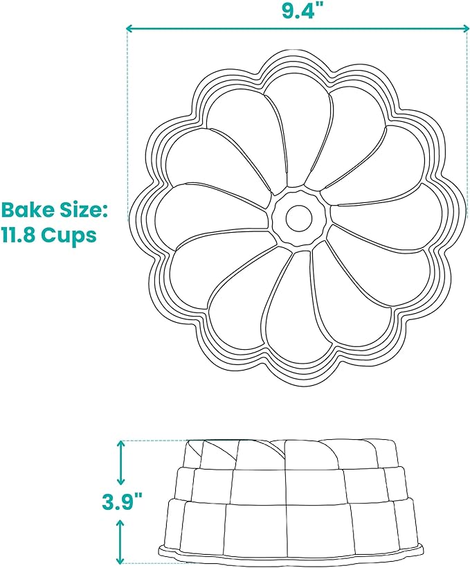 Baker's Secret for Fluted Cake Pan, Fluted Cake Pans, Perfect for Fluted Cakes, Die Cast Aluminum Cake Pans, 2 Layers Non-stick Coating, Novelty Cake Pan - The Cast Aluminum Collection (Petal)