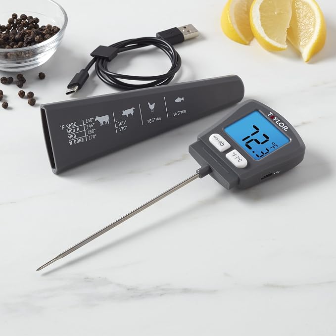Taylor USB Rechargeable Digital Instant Read Food Thermometer, Gray