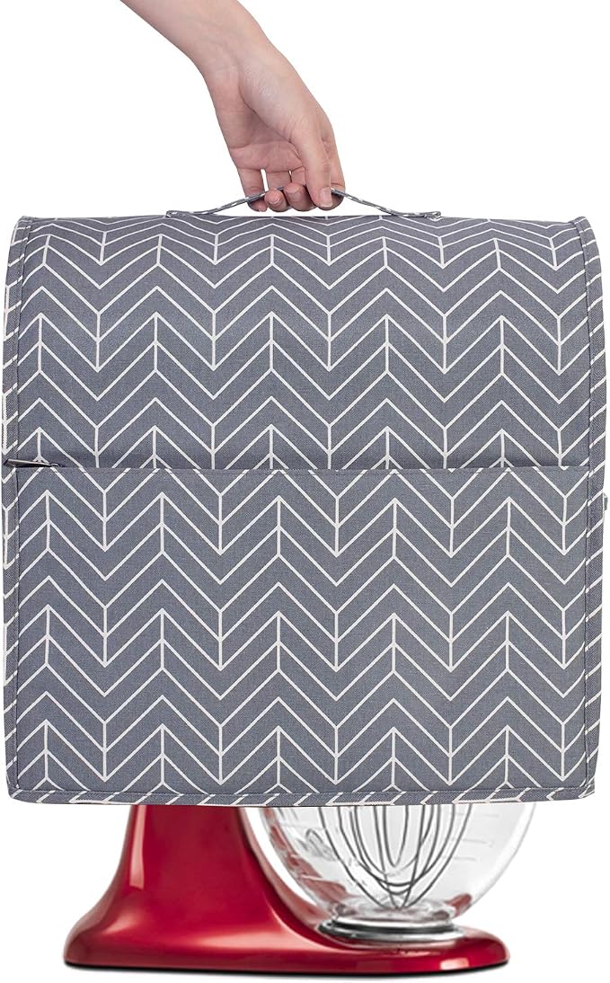 YARWO Stand Mixer Dust Cover Compatible with KitchenAid Mixer 4.5 qt -5 qt | Top Handle, Side Pockets for Kitchen Accessories, Dust-proof Protective Cover for Tilt-Head 4.5/5 Quart, Washable, Chevron