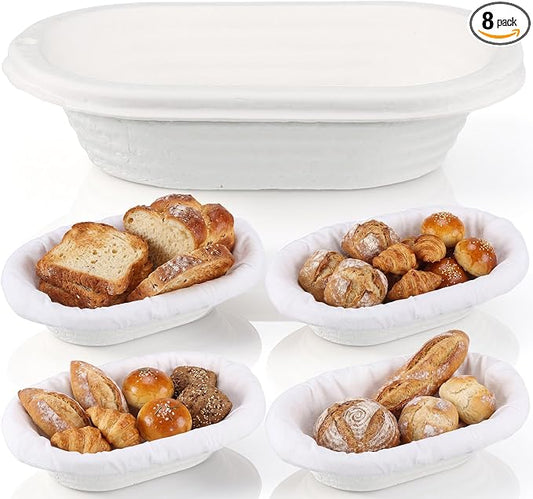 Baderke 4 Pack Banneton Bread Proofing Basket Set 10 Inch Wood Pulp Sourdough Proofing Basket Non Stick Sourdough Banneton Bowl and Liners for Bread Baking Supplies(White,Oval)