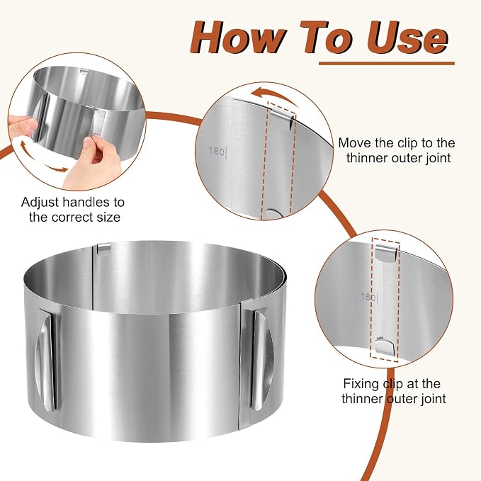HARFINGTON 6" to 12" Cake Ring 10cm High Adjustable Round Cake Ring Stainless Steel Mousse Baking Moulds Bakeware Supplies for Baking Cooking Making Tool