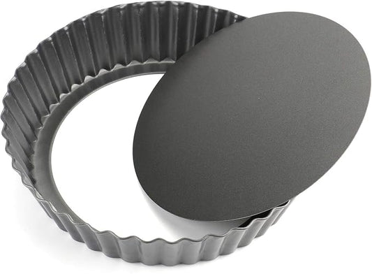 Tosnail Deep Tart Pan, 9.5" x 2" Quiche Pie Pan with Removable Loose Bottom, Fluted Baking Pan
