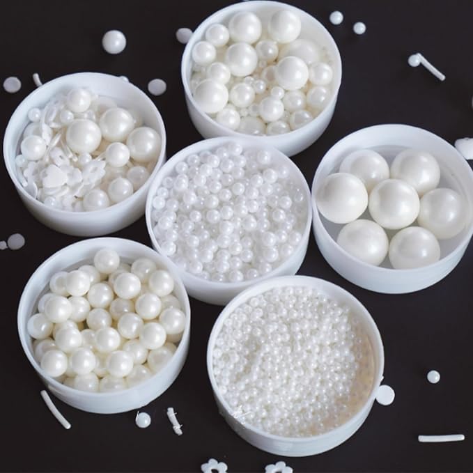 PhilaeEC White Pearls 10mm Size Sprinkles for Cake Decoration Edible Candy Baking Cookie Cupcake Toppers Wedding Party Valentines Halloween Christmas Supplies 4.23oz
