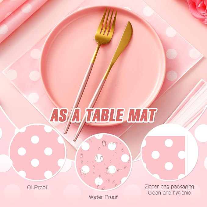 Gersoniel 150pcs Wax Paper Sheet for Food Dot Printed Bakery Tissue Greaseproof Disposable Wrapping Paper for Sandwich Food Picnic Baskets Liner Wedding Birthday Party Supplies(Pink,9.84x8.27'')