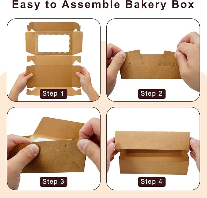 20pcs 8x5x2 Inch Cookie Boxes Bakery Boxes with window Chocolate Covered Strawberries Box Treat Box for Macaroon Dessert Pastry Muffins-Brown
