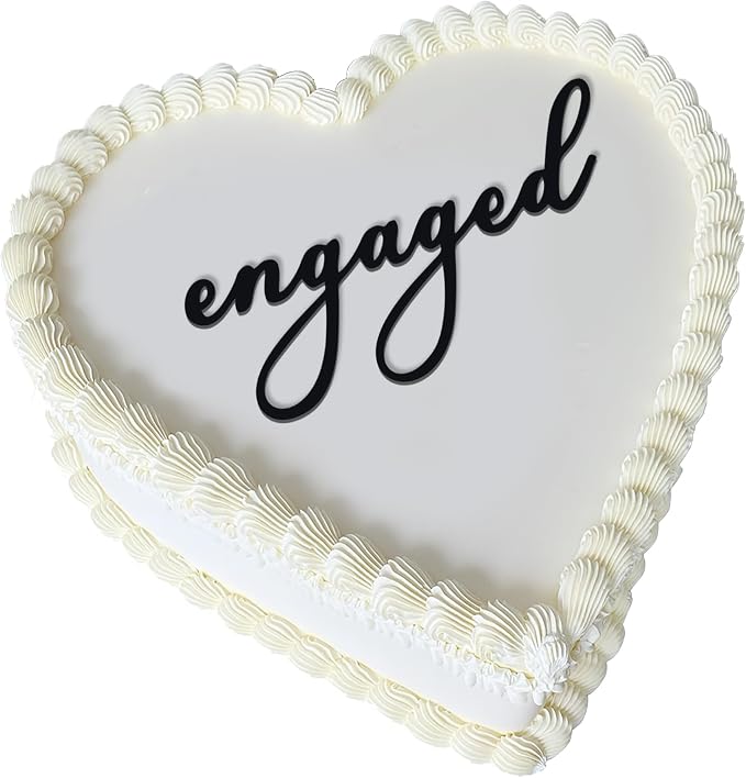 Acrylic Engaged Cake Topper – Vintage Heart Wedding Cake Decoration for Engagement Parties, Bridal Showers & Anniversaries (Engaged)