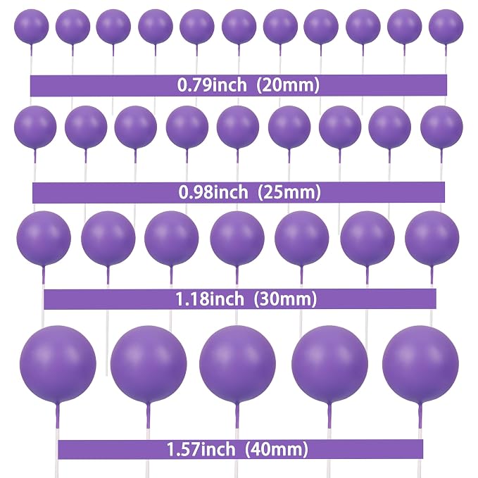 Gyufise 30Pcs Balls Cake Toppers Ball Cake Picks Foam Ball Shaped Cupcake Toppers Mini Balloons Baby Shower Cake Decorations for Wedding Enaggement Bridal Shower Birthday Party Supplies Purple