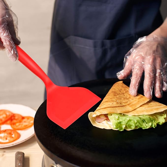 Shappy 2 Pcs Wide Spatula Tamagoyaki Omelette Silicone Shovel Turner Nonstick Fried Fish Spatula Wide Flexible Turner for Nonstick Cookware Egg Cookie Pancake(Black, Red)