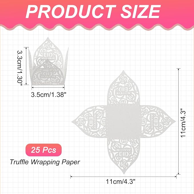 uxcell 25 PCS Truffle Wrappers 0.43x0.43 Inch Square Cupcake Liners Baking Wrappers Hollow Out Paper Dessert Cups for Wedding Birthday White