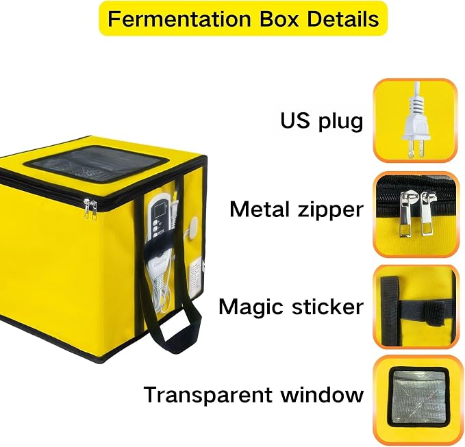 0.7cu ft Foldable Dough Proofing Box Heater 100W, Sourdough Starter Warmer with PID Temperature Control & NTC Sensor, 34–122°F Range &1 Min –96 Hrs Timer, Fermentation Box for Sourdough, Yogurt, Natto
