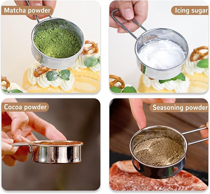 Sifter for Baking Powdered Sugar,Duster Flour Sifter for Baking,Sieve Fine Mesh Stainless Steel for Powdered Sugar, Cocoa Powder, Matcha Powder