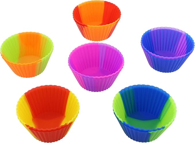 7Penn Silicone Cupcake Baking Cups Reusable Muffin Liners Molds for Standard Size Tin - Tie Dye Rainbow Colors Set of 12