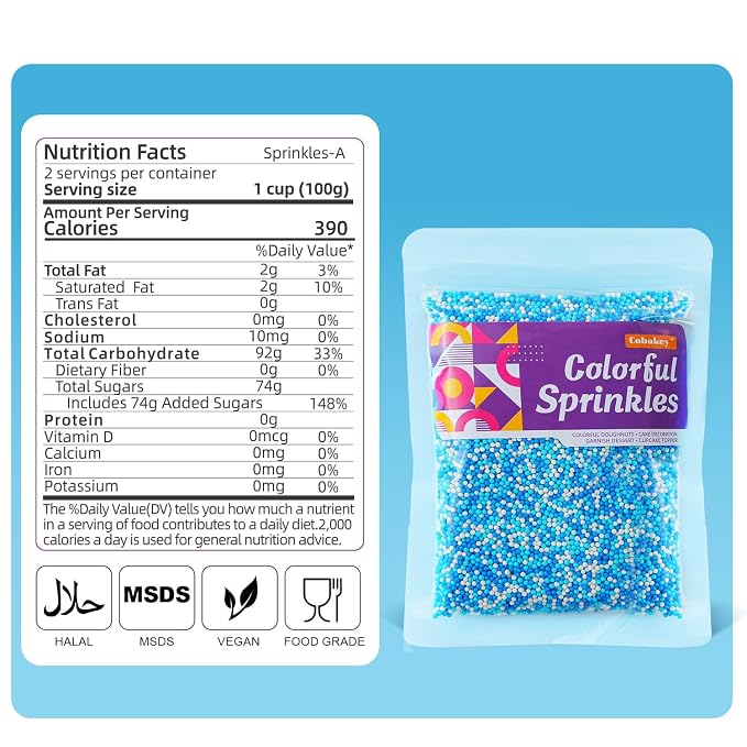 Blue and White Nonpareils Sprinkles Edible 2mm Mini Peals Sprinkle for Cake Decorating Sugar Candy Cookie Cupcake Topper Baking Decorations Halloween Christmas Baby Shower Supplies