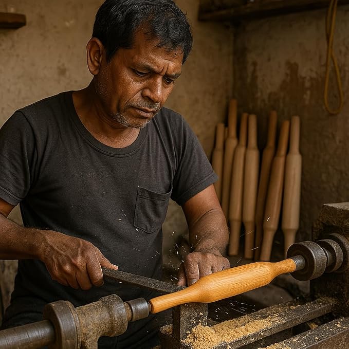 Handcrafted Wooden Rolling Pin,Belan,Belna,Traditional Belan for Roti, Chapati, Dough, Pastry – Handcrafted Hardwood Dough Roller with Easy Grip Handles – Smooth Finish (Thin Belan)
