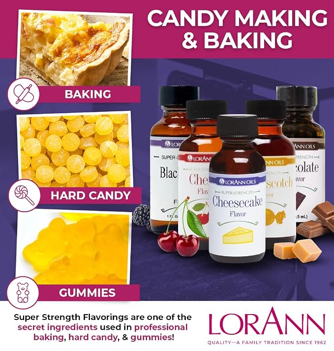 LorAnn Oils Super Strength Flavoring - Used For Candy Making, Flavoring Extracts, Baking, Hard Candy, and Flavor Oils - Bold, Natural Flavors 4X Stronger Than Extracts - Cheesecake, 0.125 fl oz