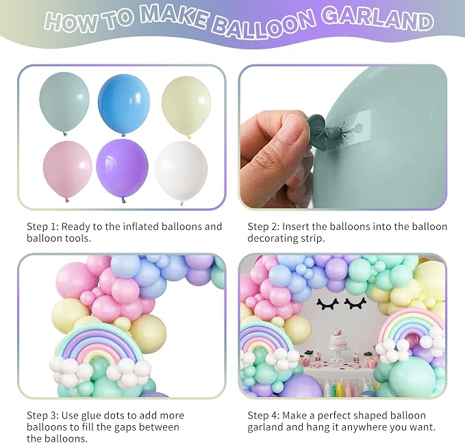165 Pcs Pastel Balloon Garland Kit, Rainbow Pastel Color Balloon Arch, Colorful Candy Macaron Balloons Differents Size 18/12/10/5 Inch for Baby Shower Wedding Girl Princess Birthday Party Decoration
