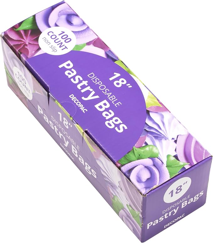 DecoPac Disposable Pastry Bag, Piping Bags with Non-Slip Outer Surface, Pack of 100 Clear Bags - 18 Inch