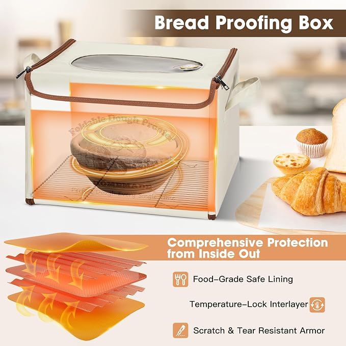 Foldable Bread Proofing Box for Sourdough,50°F-130°F Temp Controlled Dough Proofer with 1-12H Digital Timer,Electric Proofing Container Sourdough Bread Baking Supplies for Home Baking,Yogurt Making