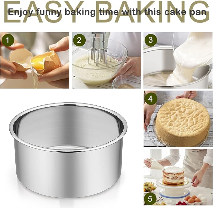 P&P CHEF 6 Inch Cake Pans Set, Round Baking Pan Stainless Steel Layer Birthday Wedding Cake Oven Pans, Non Toxic & Heavy Duty, Deep Side & Mirror Finish, Dishwasher Safe, (1Pc)
