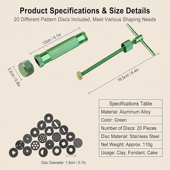 Clay Extruder Clay Tool Sugar Paste Extruder Cake Decor Tools Rotary Crowded Mud Clay Extruder Craft Cake Fondant Sculpture Decorating Tool Set Ceramics Pottery Clay Extruders with 20 Discs