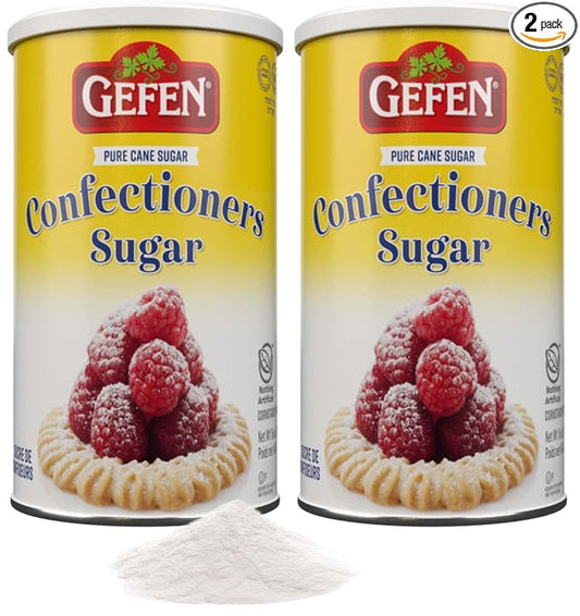 Gefen Confectioners Sugar, 16oz in Resealable Container | Powdered Sugar (2 Pack = 2 lbs) Corn Free | Gluten Free | Premium Confection Sugar | Kosher (including Passover)