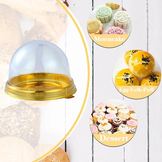50Pcs Clear Plastic Mini Cake Box with Dome Lids, Mini Muffin Container Box Mooncake Dome Box Pastry Baking Packaging Boxes Wedding Birthday Gifts Supplies (Black Base)