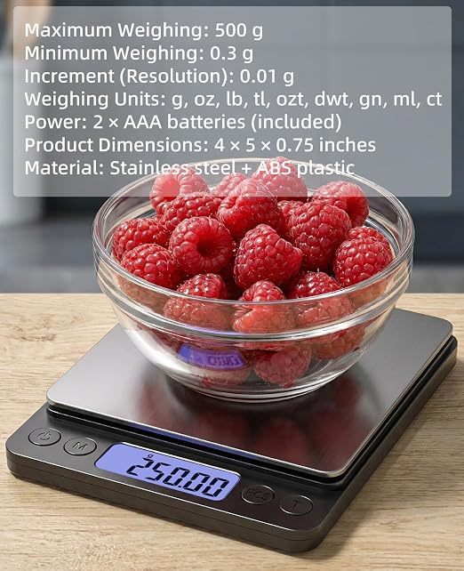 500g/0.01g Digital Gram Scale, High Precision Mini Pocket Scale with Protective Cover, Portable Electronic Kitchen Food Scale, 6 Units & Tare Function for Gemstones, Herbs, Coins, Silver